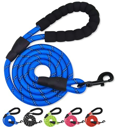 Rope Dog Lead with Soft Padded Handle and Carabiner Clip, Training Lead for Dogs Reflective Dog Lead and Multi-Colour for Puppy, Small, Medium, Large Dog (Blue, 200 * 1.2 cm)