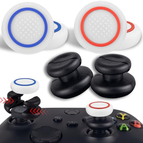 PlayRealm Lot de 2 rallonges de joysticks anti-chute et 4 poignées de pouce pour manette Xbox Series et Xbox One (blanc rouge + anneau bleu)