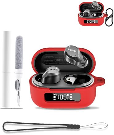 Funda protectora de silicona para auriculares Bluetooth TOZO NC9 2024, impermeable, anticaídas, color rojo