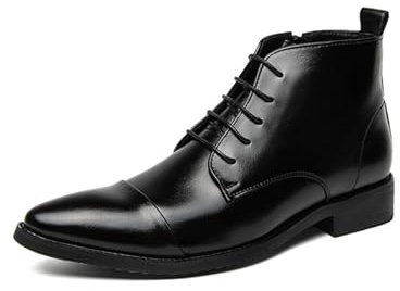 Scarpe in pelle da uomo nere alte – stivaletti da uomo in pelle eleganti moderni stivali in pelle con lacci da uomo, stivali alti con lacci, scarpe Oxford con tacco basso Chelsea, Nero , 46 EU
