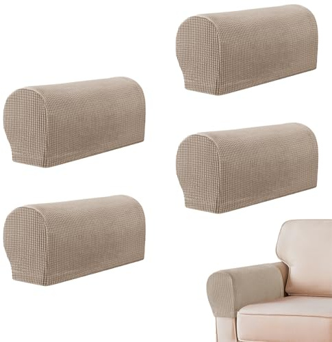 4-Pack Sandy Armrest Chair Covers, Set of 4 Stretch Armchair Covers for Arms,Non Slip Armrest Covers Spandex Polyester Sofa Arm Caps for Chairs Furniture Protector Sofa Armchairs Couches Recliner