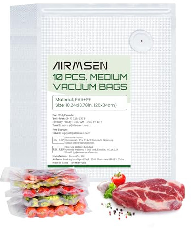 AIRMSEN Fresh & Save Vakuum Beutelset Passend, 10-teiliges Lebensmittelaufbewahrungsset für Vorratshaltung, Meal Prep oder Sous-Vide-Garen – 3,7L (35 x 26 cm)