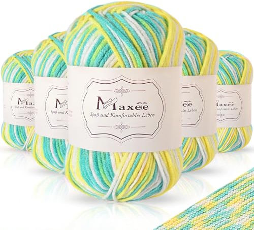 Maxee Handstrickgarn, 5x50 g Häkelgarn, Bunt Farbverlauf Acrylgarn zum Stricken, Weicher Wolle zum Häkeln, Mehrfarbiges Garn zum Stricken Häkeln und Basteln-39