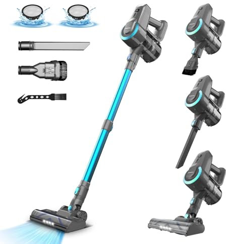 Aspirapolvere senza fili, aspirapolvere ultraleggero 6 in 1, batteria da 2200 mAh fino a 40 minuti di autonomia, potente aspirapolvere portatile per pavimenti duri, moquette, peli di animali domestici