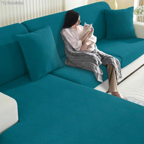 YSTELLAA Stretch Sitzkissenbezug, Elastischer Sofa Sitzkissenbezug rutschfest, Universal Bezug Für Sitzkissen Waschbare, Sofakissen Bezug Sofabezug(3 Sitzer, Türkis)