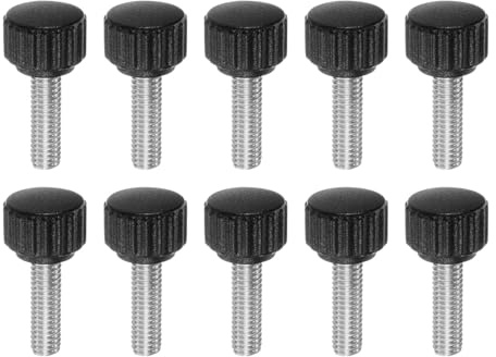 QUARKZMAN 10pz Vite a Testa Zigrinata Pomelli a Mano M6 x 12mm Filettatura Maschio Metrica Testa in Plastica Opaca da 16mm in Acciaio Inossidabile 304 Manopola Serraggio Bloccaggio, Nero