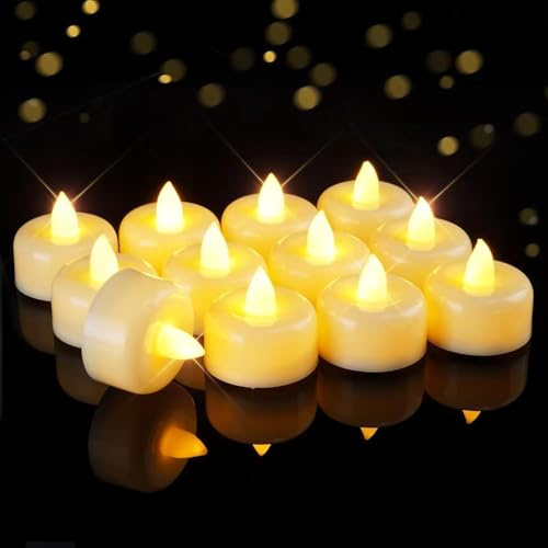 AMAGIC LED Teelichter mit Batterie, 12er, warmweiß Licht, Wachshülle | kein Flackern Elektrische Teelicht,Lange Betriebsdauer Kerzen für Kerzenhalter, Advent, Halloween & Weihnachten, Home Decor
