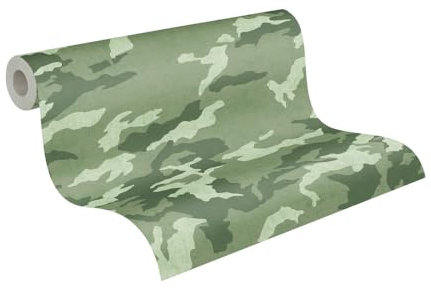 A.S. Création Kinderzimmer-Tapete Lilly & Luis- Strapazierfähige Vliestapete in Camouflage-Optik - 10,05 m x 0,53 m - Grün - Made in Germany – 771731