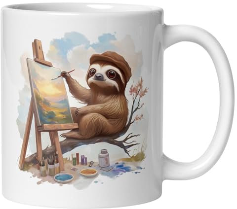 Faultier Tasse | Kunst braucht Zeit – ich nehm sie mir | Lustige Kaffeetasse mit Spruch & Tiermotiv | Witziges Geschenk für Büro Arbeit Geburtstag | Becher für Frauen Männer Kollegen Freund Freundin