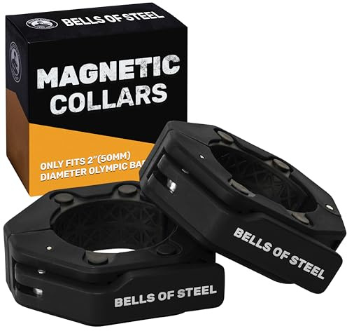 Magnetic Barbell Collars [Bells of Steel] Version 2.0 Premium Weight Bar Clamps, Quick Release Barbell Clips, Olympic Barbell Clamps, High-Strength Nylon Gym Clips, Pair, Black