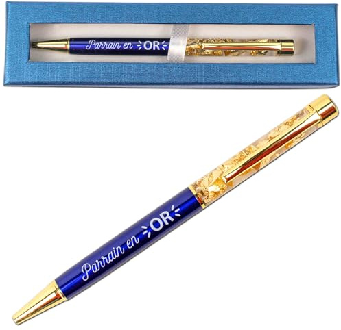 Ernestine - Stylo Parrain en Or + boitier - idée annonce parrains - cadeau stylos personnalisé - cadeaux pour annoncer grossesse - demande originale marraine naissance baptême - annonces originale