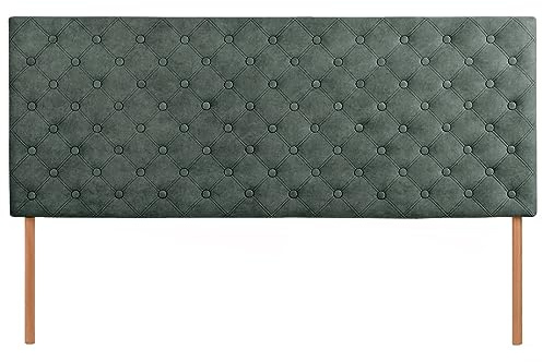 MG Design Kopfteil für Bett 160 x 60 cm gepolstert grün mit Holzfüßen - Kopfstütze zur einfachen Montage, aus weichem Samtstoff, mit elastischer Füllung, mit dekorativer Steppung