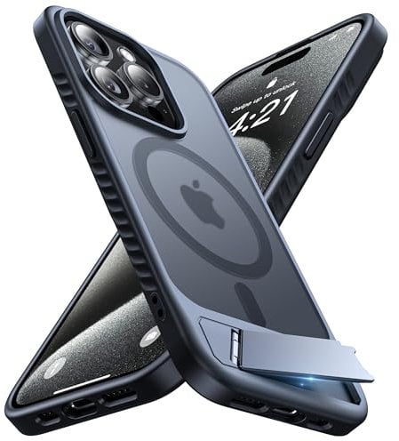 Kmofizle Magnetische Hülle für iPhone 15 Pro Hülle für Mag Safe, [ 45° Titan Flügelständer ] Robuste Hardcase langlebige Matte Stoßfest Schutzhüll für iPhone 15 Pro (Schwarz)