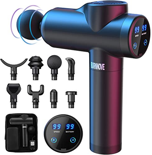 BURNNOVE Pistola de Masaje Muscular Masajeador Cervical y Espalda 99 Velocidades 8 Cabezales Batería Litio Polímero 5.55 Wh para Relajación