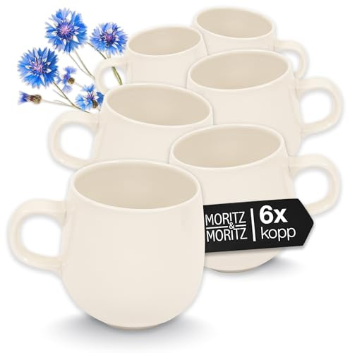 Moritz & Moritz ALHAMBRA Kaffeetassen Set 6-teilig Creme - ca. 380ml aus hochwertigem Porzellan - Stilvolles Design mit Henkel - Tassen mit Henkel für Kaffee, Tee, heiße Schokolade, Cappuccino