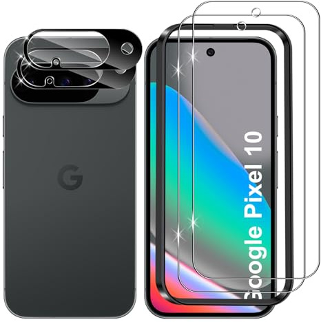 Lutree Verre Trempé pour Google Pixel 10, 2+2 Pièces Protection écran + Caméra Arrière Protecteur Film (Noire), 9H Dureté HD Anti-Rayures Sans Bulles Vitre Trempé Protecteurs d'écran