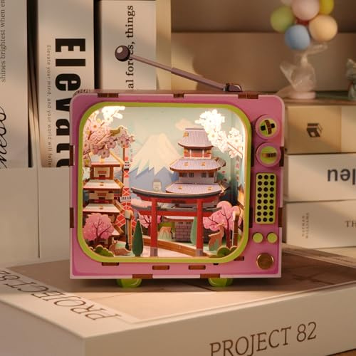 3D Puzzles Holz, Modellbausatz in TV-Form mit LED-Licht – dimmbares, zeitgesteuertes, wiederaufladbares Nachtlicht, Heimdekoration, DIY-Bastelgeschenk für Erwachsene und Jugendliche