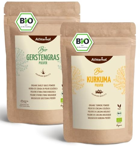Bio Kurkuma Pulver + Bio Gerstengras Pulver | 2 x 500g | Superfood Bundle | Achterhof