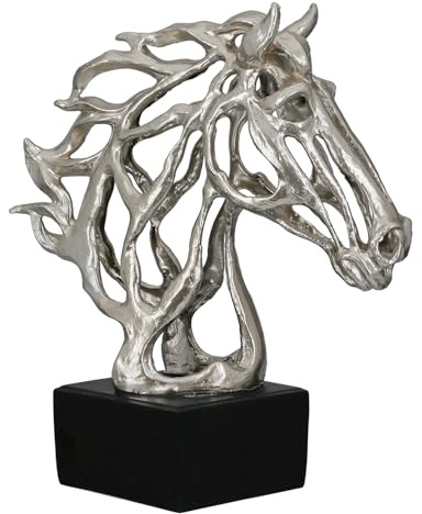 Casablanca Skulptur Cheval aus Kunstharz - silberfarben - metallische Optik - Pferdeform - Höhe 40cm x Breite 31cm - Pferdekopf