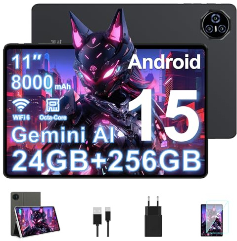 BIEGEDY 2026 último Tablet 11 Pulgadas Android 15 Gemini AI, 24GB RAM+256GB ROM 2TB/TF Octa-Core 2.0GHz 8000mAh, GMS, 5MP+13MP, 5G WiFi, Facial ID, Tablet Niños Negro