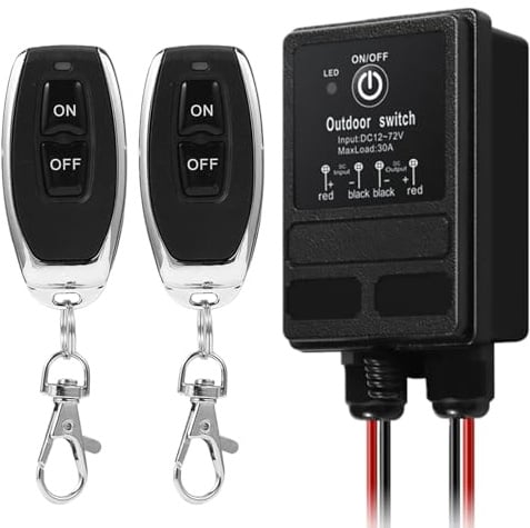 Interruttore telecomandato interruttore wireless 12 V 30 A con telecomando radio wireless impermeabile con ricevitore relè 12 V ~ 72 V per porte da garage esterne (12 Volt)