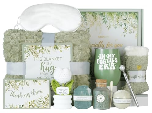 InnoBeta Geschenkkorb zum 40. Geburtstag für Frauen, Geschenkkorb zum 40. Geburtstag für sie, mit Decke, Becher, Socken, Badeprodukten, nützliches Selbstpflege-Paket für Frauen - in My Forties Era
