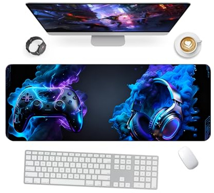 LUHOCIY Sous Main Bureau, 80×30 cm Tapis de Souris Gamer, Tapis de Bureau, Aspect Cool, Matériau en Caoutchouc Antidérapant Et Durable, Adapté pour Quotidien Et le Gaming Compétitif (B)