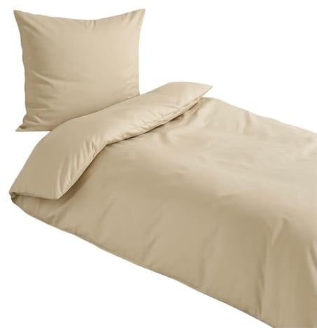 Traumschlaf Uni Mako-Satin Bettwäsche – seidig glatt & hautsympathisch aus 100% Baumwolle – edles Uni Design, atmungsaktiv & pflegeleicht – mit Reißverschluss – 135x200 cm + 80x80 cm, Taupe