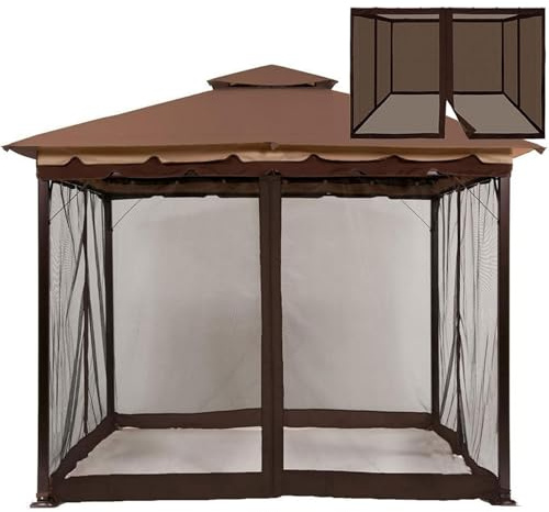 Zanzariera per Gazebo Esterno, 4 porte con Cerniera, Rete Anti-Zanzare per Patio, Giardino e Pergola (Marrone, 3 * 3M)