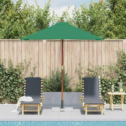 Sombrilla con barra de madera 150 x 200 cm, verde, protección UV, mástil de 38 mm, para jardín, terraza, balcón, piscina, rectangular, resistente, duradera