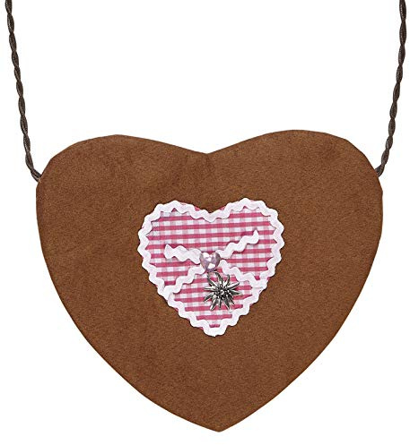 TrendandStylez Süße Trachtentasche in Herzform | Braune Filz-Umhängetasche mit Edelweiß | Perfektes Accessoire für Dirndl & Oktoberfest | Lebkuchenherz-Tasche für Damen