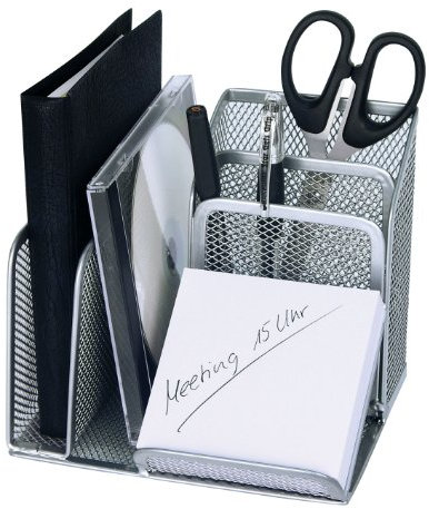 Wedo 65554 Stifteköcher Butler Office (4 Fächer und Schrägablage, Drahtmetall) silber