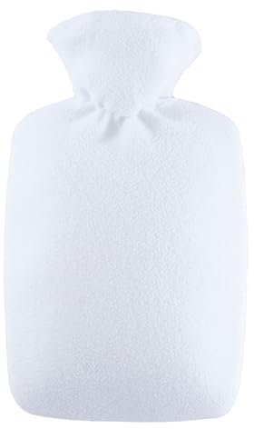 Hugo Frosch Wärmflasche Klassik 1,8l – Made in Germany – mit weichem Fleecebezug Weiß – große, auslaufsichere & geruchsneutrale Bettflasche – langlebig & mit waschbarem Bezug