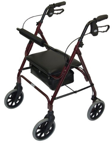 Days Leichter zusammenklappbarer Rollator mit vier Rädern, Gehhilfe mit gepolstertem Sitz, abschließbaren Bremsen und Tragetasche, eingeschränkte Mobilitätshilfe, für ältere oder behinderte Menschen, Rubinrot, 105/Medium