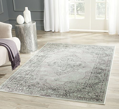 SAFAVIEH Vintage Collection Area Rug - 6'7 x 9'2, Light Blue, Oriental Medallion Distressed Viscose Design, Ideal for High Traffic Areas in Living Room, Bedroom (VTG112-110)