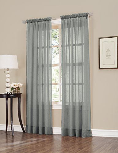 No. 918 Erica Crushed Sheer Voile Rod Pocket Curtain Panel, 51 x 84, Charcoal Gray