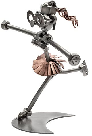 STEEMO Schraubenmännchen Eiskunstlaufen Eiskunstläuferin Schrauben-Lady Metallkunst Deko Eislaufen-Geschenk, grau 15x13x16 cm