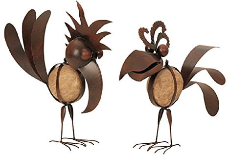 2 er Set Riesen Metall Figuren Vogel mit Stein 32cm bis 35cm rostfarben Garten Dekoration Vögel