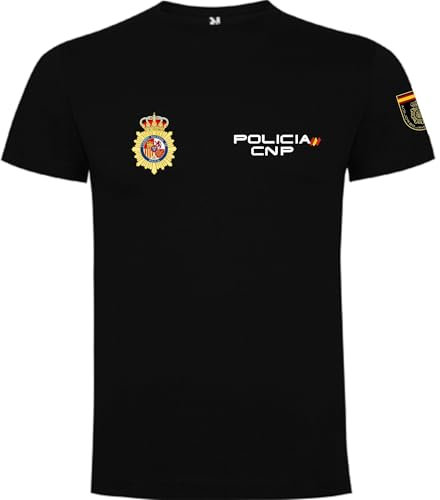 Piel Cabrera Camiseta de policia Nacional (M, Negro)