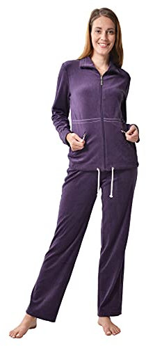 RAIKOU Donna Tuta in Velluto Tuta di Ciniglia Tuta da casa Tuta Tempo Libero,Velluto Tuta da Ginnastica,Due Pezzi Felpa+Pantaloni,con Cerniera,per Jogging Training Sportiva Yoga(44-46,Viola Scuro)