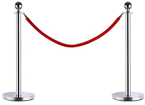 HOMCOM Outsunny Transenne Elimina Separacode Paletti di Delimitazione con Corde Rosso Acciaio Inox Ф32 x 95CM