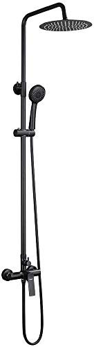 Ibergrif M17004B Columna Ducha Negra, Duchas de Baño Columna con Rociador, Alcachofa, Manguera, Barra Ajustable y Soporte, Cómodo, Barra Ducha Pared 2 Experiencias de Baño