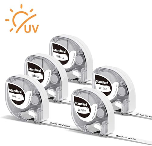5x Phomemo P12 Original Thermotransfer-Etiketten Schwarz auf Weiß 12mm x 4m Q5-231 Haltbar Hitzebeständig Selbstklebend für Phomemo P12/P12 Pro/LT12 Etikettendrucker & Kompatibel mit Dymo LetraTag