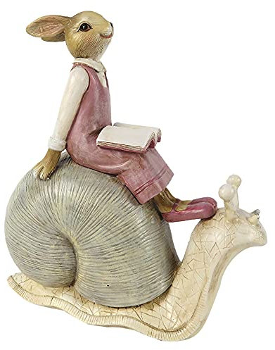 Clayre & Eef Osterhase Osterdeko Hasenm?dchen auf Schnecke Ostern 15 x 8 x 16 cm