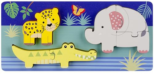 Orange Tree Toys Dschungeltiere Mini Holzpuzzles - 3er Set Meine ersten Puzzles für 1 Jahr und Kleinkinder - Montessori Lernspielzeug
