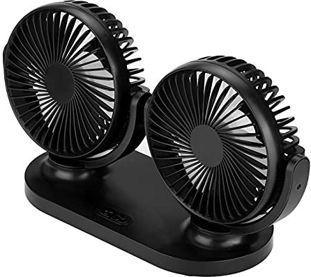 Ventilatore per Auto 12V, Ventola per Auto USB a Doppia Testa Condizionatore D'aria Portatile Ventilazione del Dispositivo di Raffreddamento Automatico per Auto Camion Van SUV RV Boat(Nero)