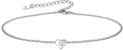 FOCALOOK Herz Fußkette 925 Sterling Silber Fußkettchen für Frauen Mädchen Knöchel Ketten O Initiales Alphabet Name Herz-Schmuckanhänger Fuß Bracelet Modeschmuck Accessoire