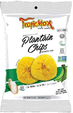 TropicMax - Plantain Chips with Regular Flavor - Gluten-Free Kettle Cooked Organic Healthy Snacks - Vegan Natural Green Plantain Chip Individual Bags - Non-GMO, Certified Kosher (2.5oz - 6 packs)