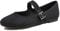 Feversole Women's Soft Breathable Mary Jane Memory Foam Cushioned Comfort Round Toe Metal Buckle Flats Walking Shoes Black Canvas Size UK 6
