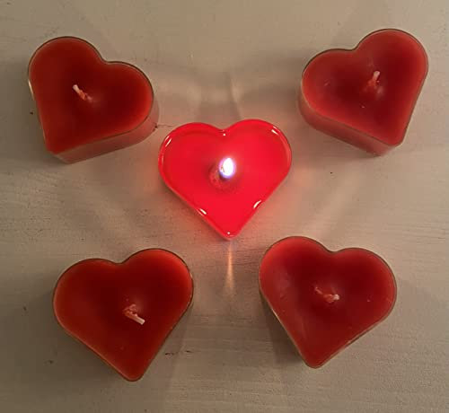 Løgum Kloster Lys 5 dänische Teelichter  Herz , im Acrylbecher, Brenndauer ca. 7 Std. (rot)
